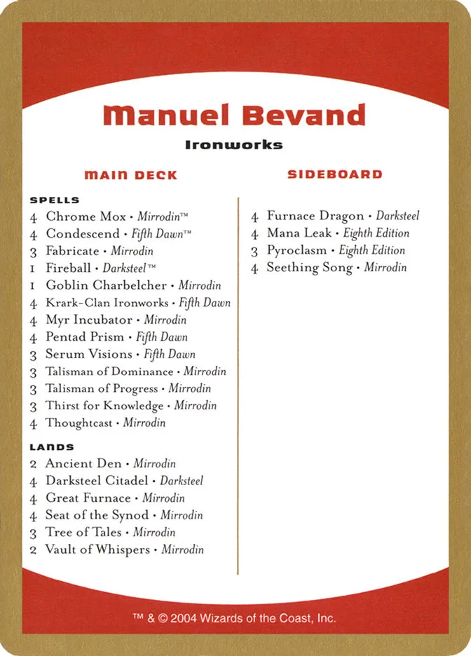 Manuel Bevand Decklist